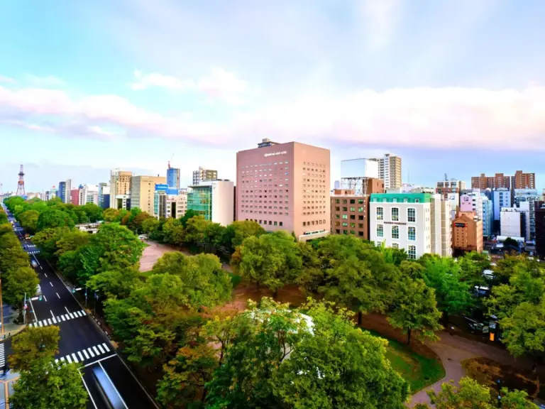 City view from Sapporo View Hotel Odori Park, showing buildings and trees